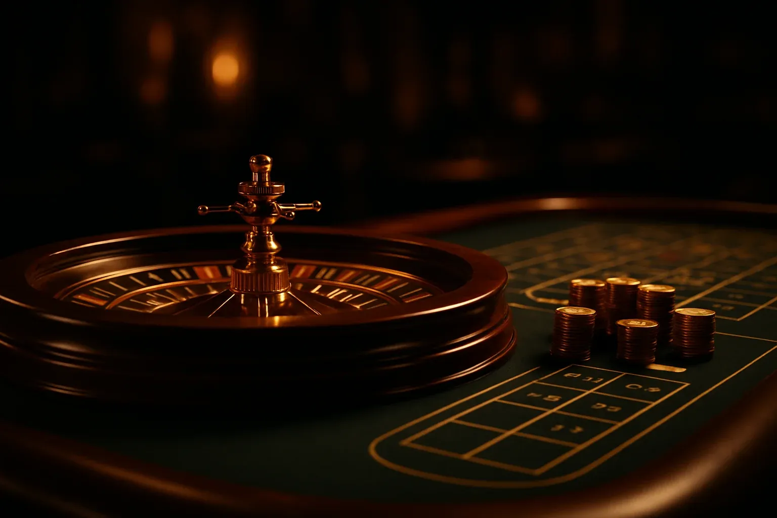 Hyperrealistic live casino table with glowing roulette wheel and golden chips